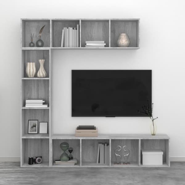 vidaXL Bokhyller/TV-skap 3 stk grå sonoma 180x30x180 cm