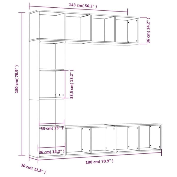 vidaXL Bokhyller/TV-skap 3 stk brun eik 180x30x180 cm