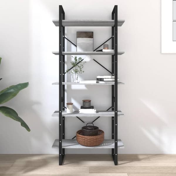 vidaXL bogreol med 5 hylder 80x30x175 cm konstrueret træ grå sonoma-eg