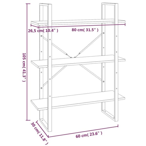 vidaXL bogreol med 5 hylder 80x30x175 cm konstrueret træ grå sonoma-eg