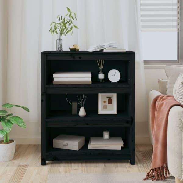 vidaXL bogreol 80x35x97 cm massivt fyrretræ sort