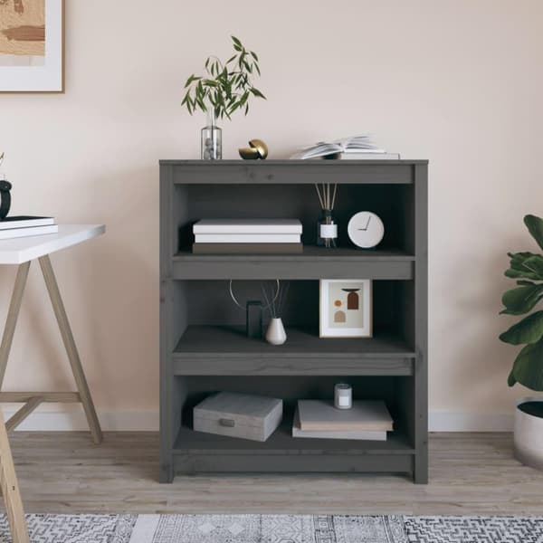vidaXL bogreol 80x35x97 cm massivt fyrretræ grå