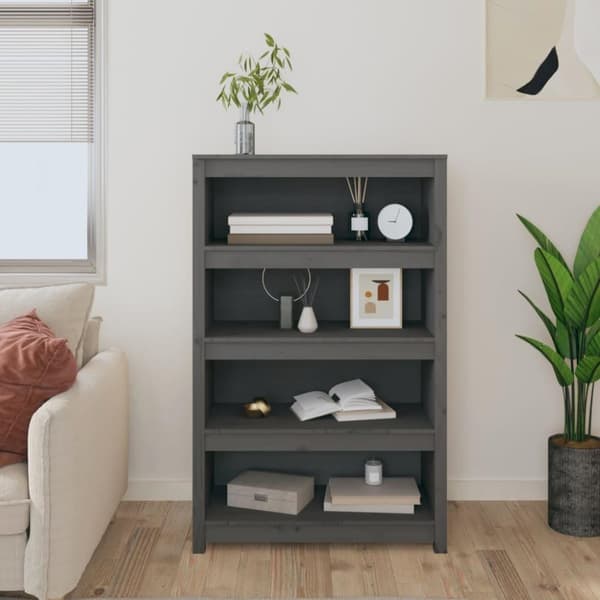 vidaXL bogreol 80x35x126 cm massivt fyrretræ grå