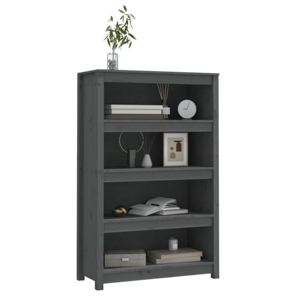 vidaXL bogreol 80x35x126 cm massivt fyrretræ grå