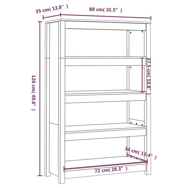 vidaXL bogreol 80x35x126 cm massivt fyrretræ grå