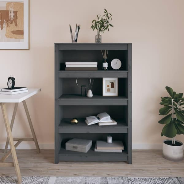 vidaXL bogreol 80x35x126 cm massivt fyrretræ grå