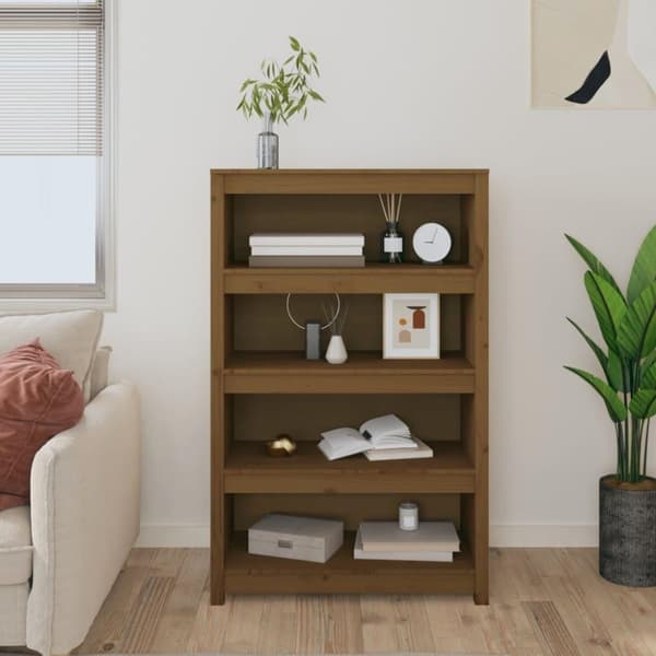 vidaXL bogreol 80x35x126 cm massivt fyrretræ gyldenbrun