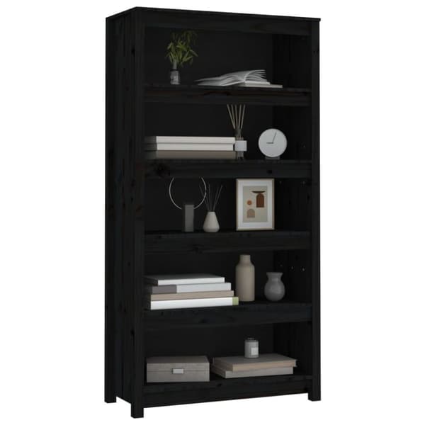 vidaXL bogreol 80x35x154 cm massivt fyrretræ sort