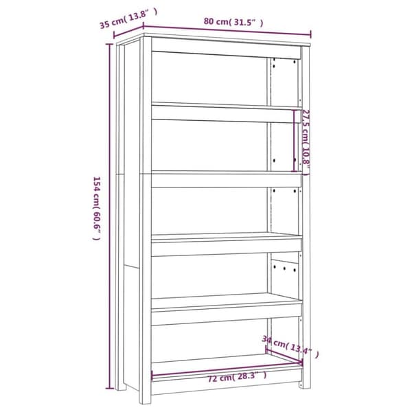 vidaXL bogreol 80x35x154 cm massivt fyrretræ hvid