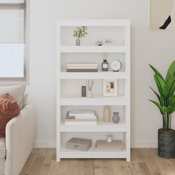 vidaXL bogreol 80x35x154 cm massivt fyrretræ hvid