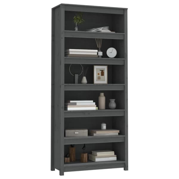 vidaXL bogreol 80x35x183 cm massivt fyrretræ grå