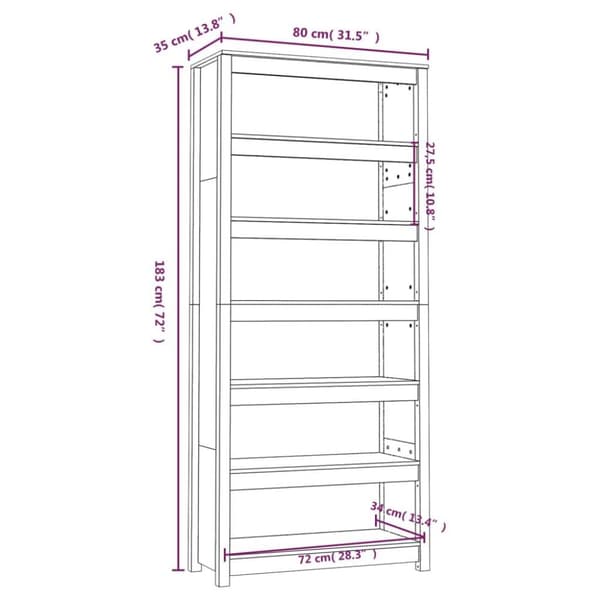 vidaXL bogreol 80x35x183 cm massivt fyrretræ grå