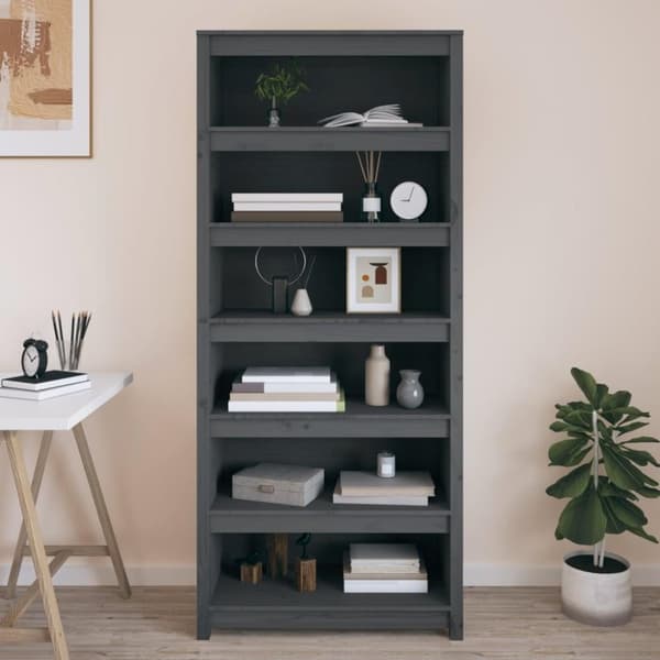 vidaXL bogreol 80x35x183 cm massivt fyrretræ grå