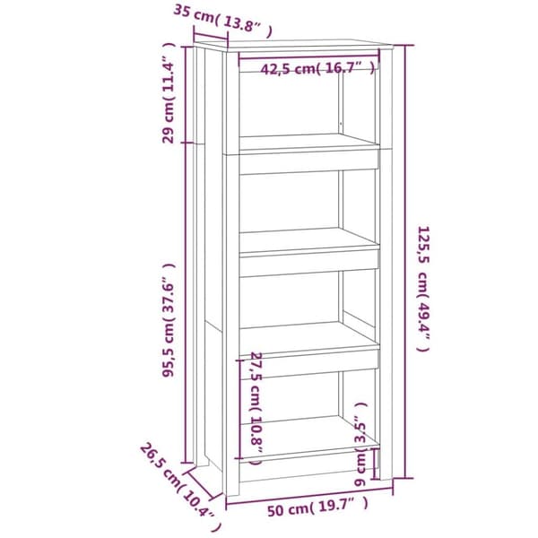 vidaXL bogreol 50x35x125,5 cm massivt fyrretræ