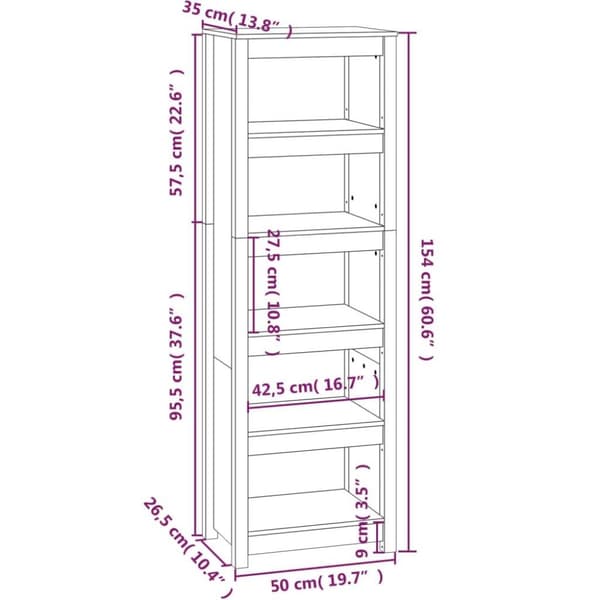vidaXL bogreol 50x35x154 cm massivt fyrretræ hvid