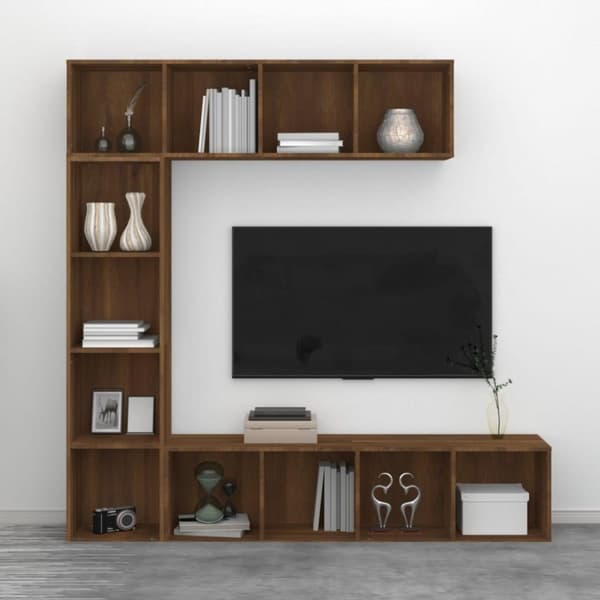 vidaXL bogreol/tv-skabe 3 dele 180x30x180 cm brun egetræsfarve