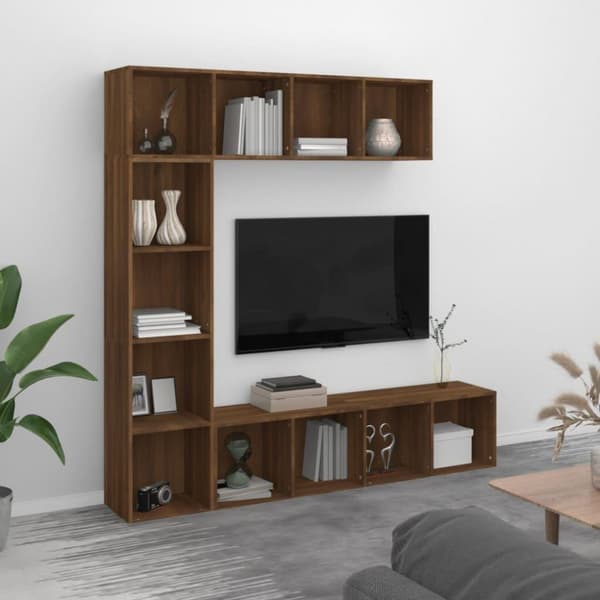 vidaXL bogreol/tv-skabe 3 dele 180x30x180 cm brun egetræsfarve