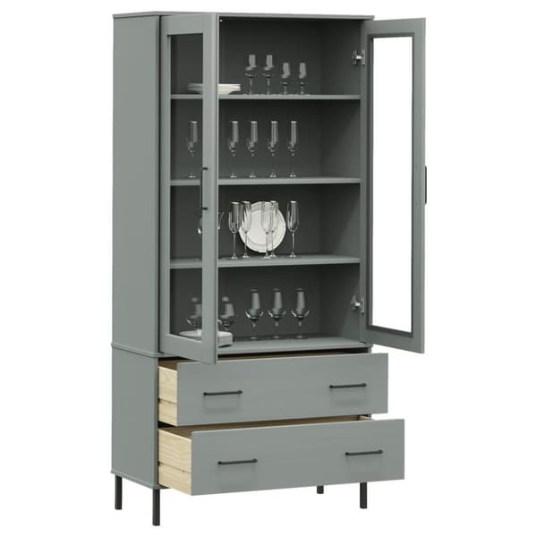 vidaXL bogskab med metalben OSLO 85x35x172,5 cm massivt træ grå