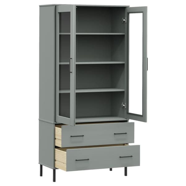 vidaXL bogskab med metalben OSLO 85x35x172,5 cm massivt træ grå