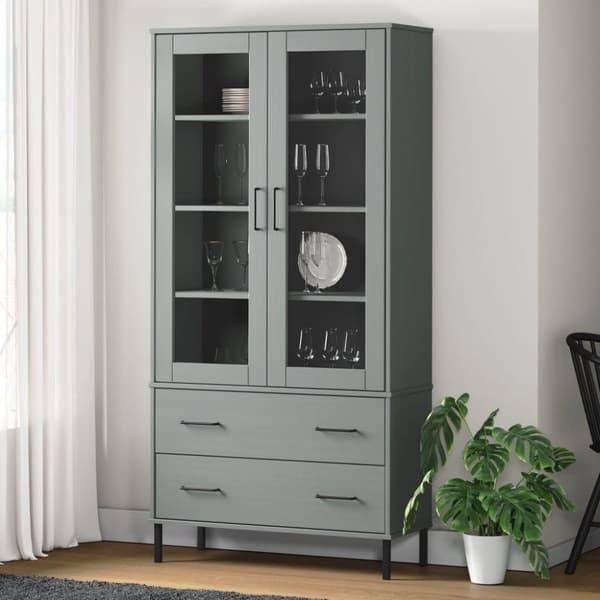 vidaXL bogskab med metalben OSLO 85x35x172,5 cm massivt træ grå