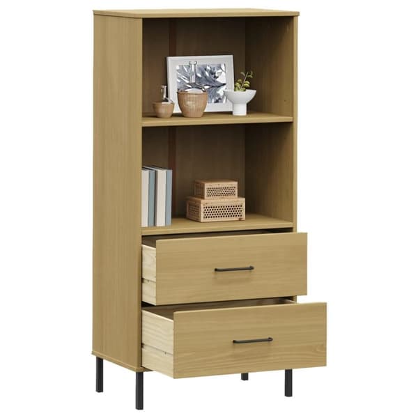 vidaXL bogreol med 2 skuffer OSLO 60x35x128,5 cm massivt træ brun