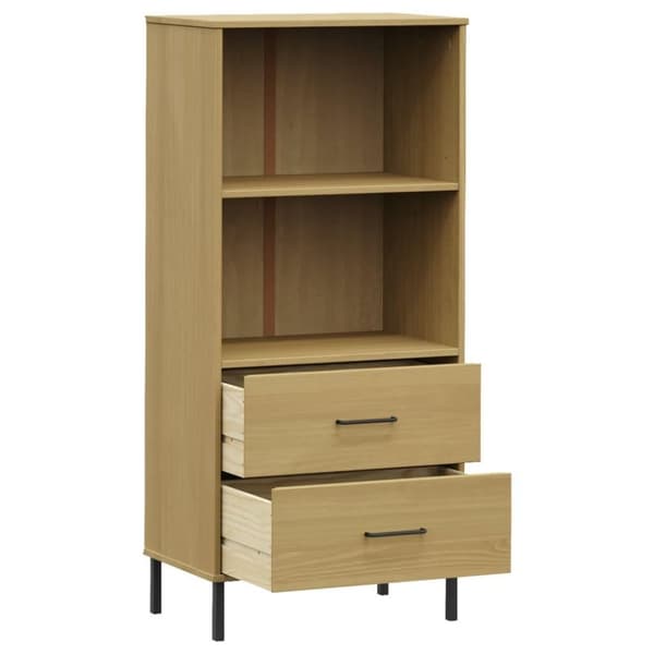 vidaXL bogreol med 2 skuffer OSLO 60x35x128,5 cm massivt træ brun