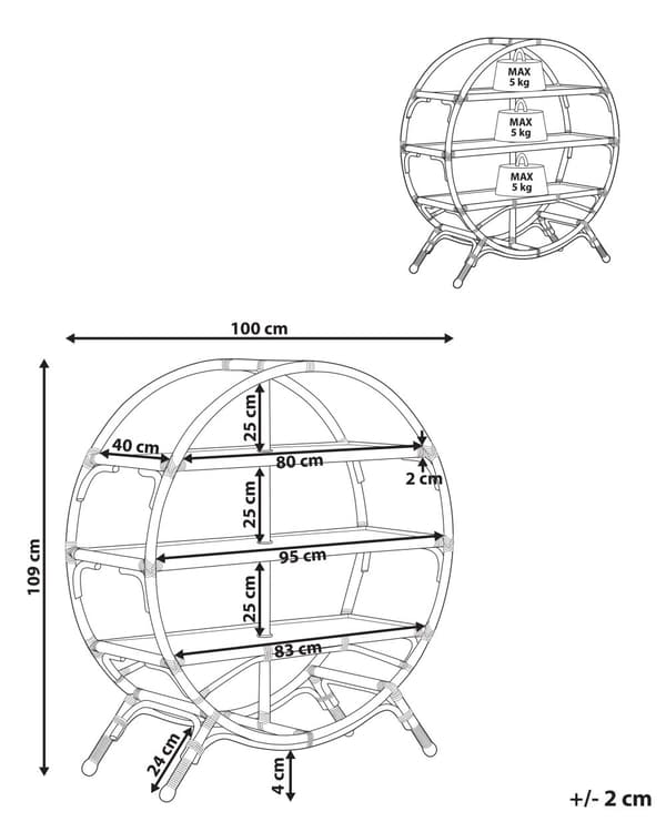 Bokhylla Ljust Trä Fristående 3 Öppna Hyllor Oval Boho Natural Design