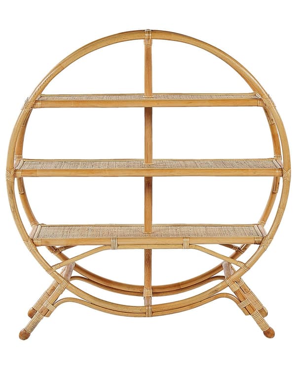 Bokhylla Ljust Trä Fristående 3 Öppna Hyllor Oval Boho Natural Design