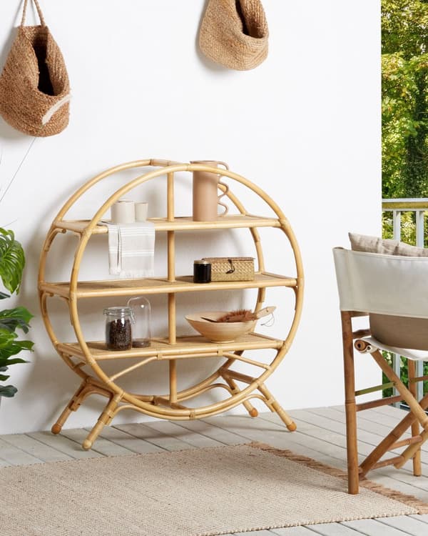Bokhylla Ljust Trä Fristående 3 Öppna Hyllor Oval Boho Natural Design