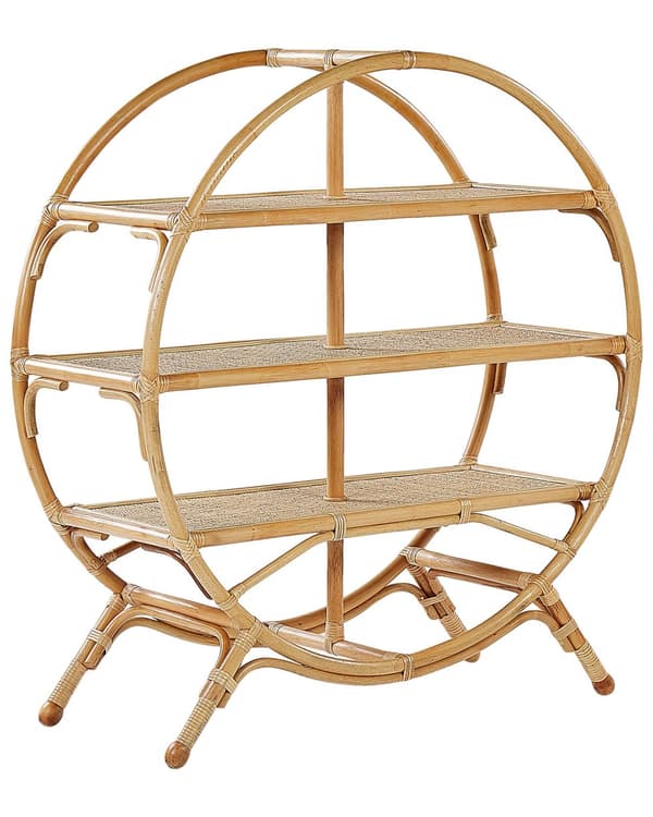 Bokhylla Ljust Trä Fristående 3 Öppna Hyllor Oval Boho Natural Design