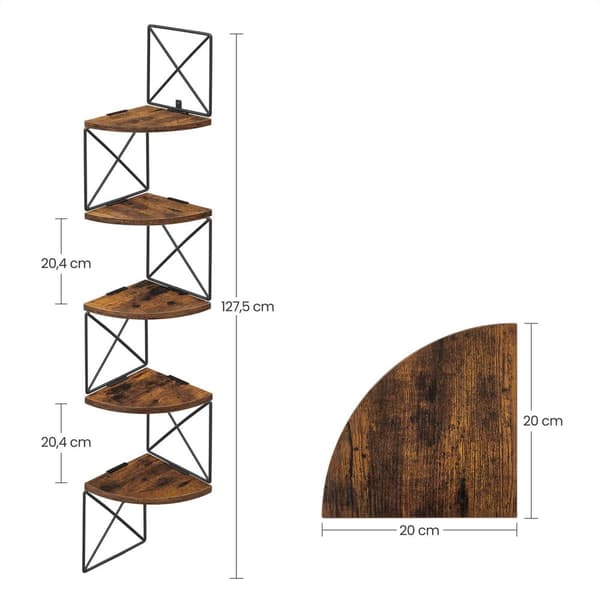 Corner Board - Wall Shelf - Bogreol - 5 niveauer - Brun -sort