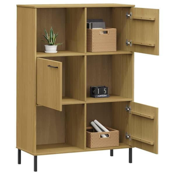 vidaXL Bokhylla med metallben OSLO brun 90x35x128,5 cm massivt trä
