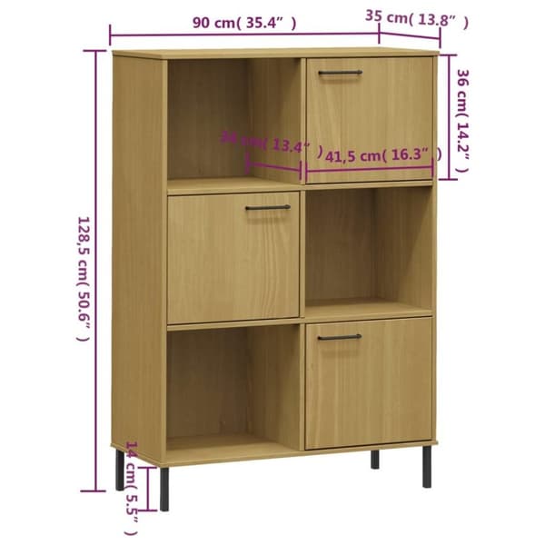 vidaXL Bokhylla med metallben OSLO brun 90x35x128,5 cm massivt trä