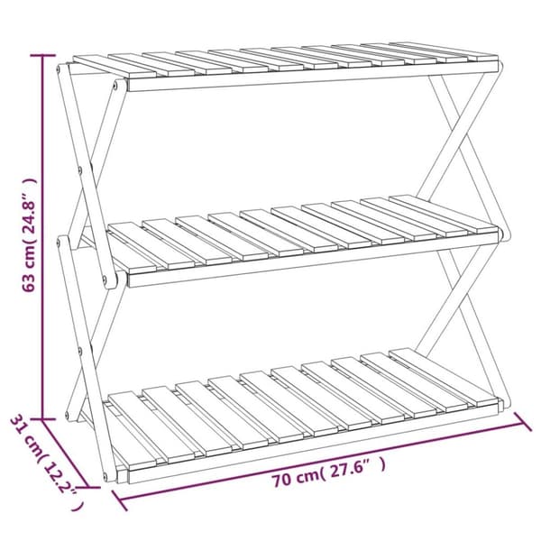 vidaXL Hopfällbar hylla 3 hyllplan 70x31x63 cm massivt akaciaträ