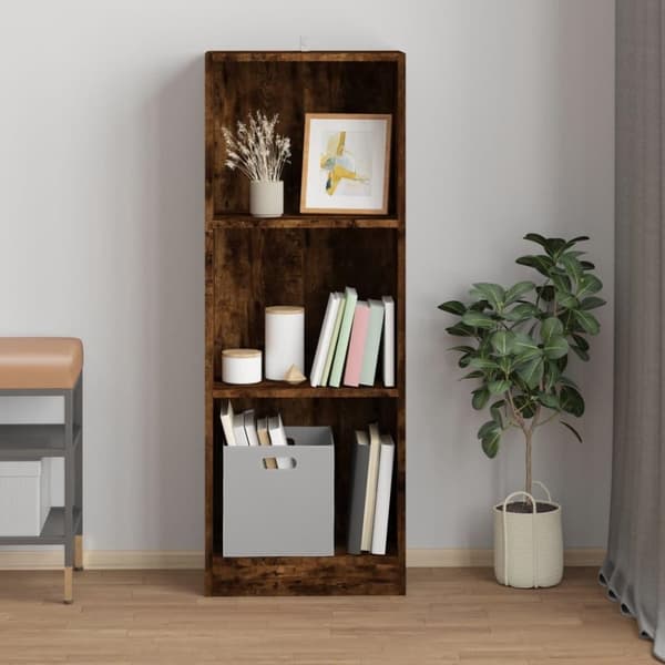 vidaXL Bokhylle 3 etasjer røkt eik 40x24x109 cm konstruert tre