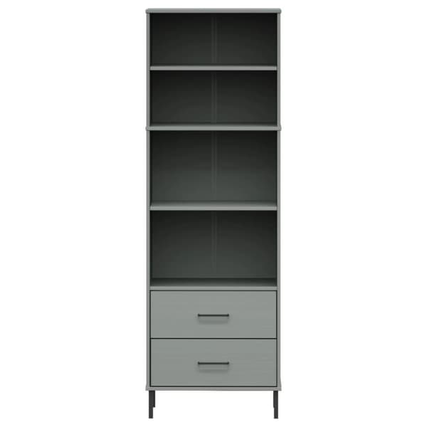 vidaXL Bokhylle med 2 skuffer grå 60x35x180 cm heltre OSLO