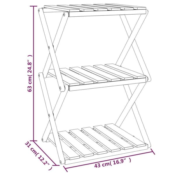 vidaXL Sammenleggbar hylle 3 lag brun 43x31x63 cm heltre akasie