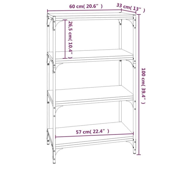 vidaXL bogreol 60x33x100 cm konstrueret træ og stål brunt egetræ