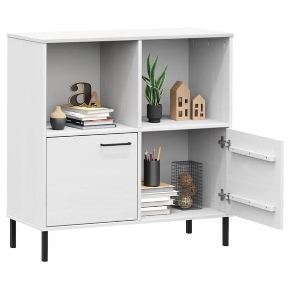 vidaXL bogskab med metalben OSLO 90x35x90,5 cm massivt træ hvid