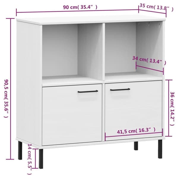 vidaXL bogskab med metalben OSLO 90x35x90,5 cm massivt træ hvid