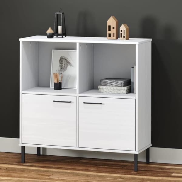 vidaXL bogskab med metalben OSLO 90x35x90,5 cm massivt træ hvid