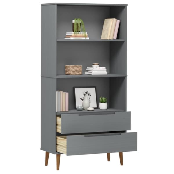 vidaXL bogreol MOLDE 85x35x170,5 cm massivt fyrretræ grå