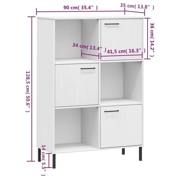 vidaXL bogskab med metalben OSLO 90x35x128,5 cm massivt træ hvid