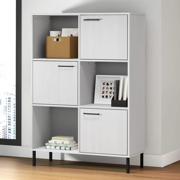 vidaXL bogskab med metalben OSLO 90x35x128,5 cm massivt træ hvid