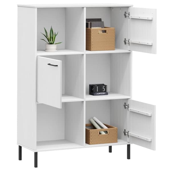 vidaXL bogskab med metalben OSLO 90x35x128,5 cm massivt træ hvid