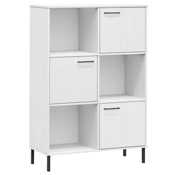 vidaXL bogskab med metalben OSLO 90x35x128,5 cm massivt træ hvid
