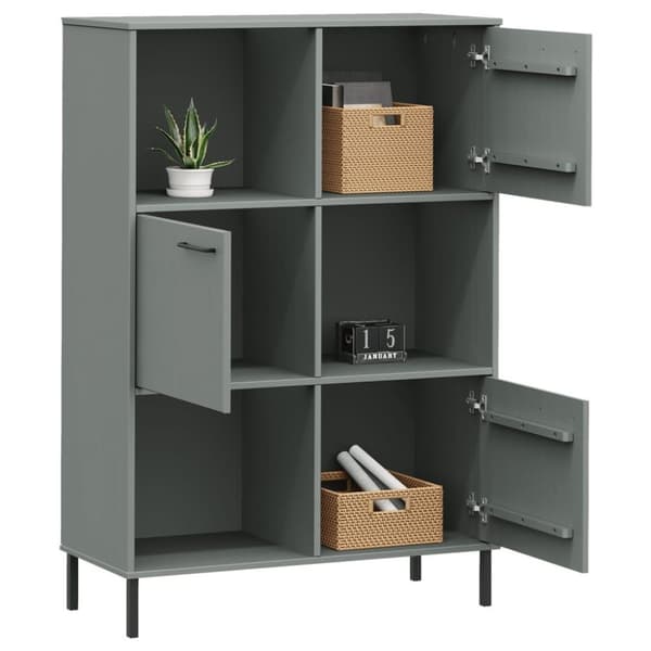 vidaXL bogskab med metalben OSLO 90x35x128,5 cm massivt træ grå
