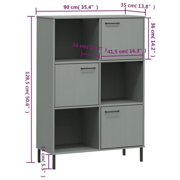 vidaXL bogskab med metalben OSLO 90x35x128,5 cm massivt træ grå