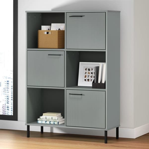 vidaXL bogskab med metalben OSLO 90x35x128,5 cm massivt træ grå