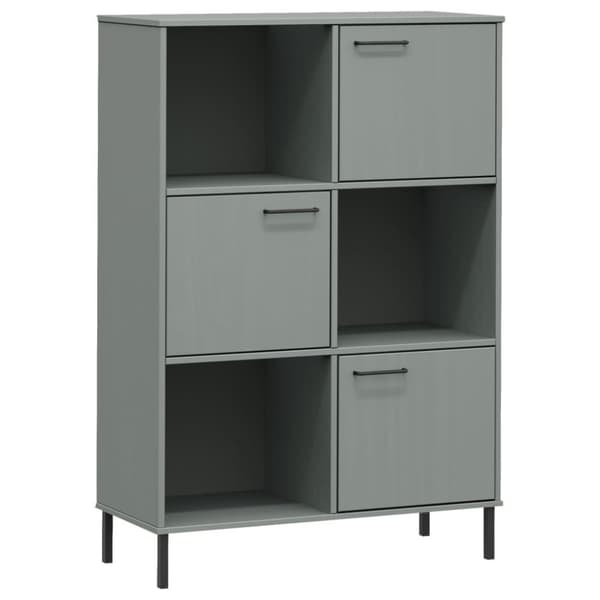 vidaXL bogskab med metalben OSLO 90x35x128,5 cm massivt træ grå